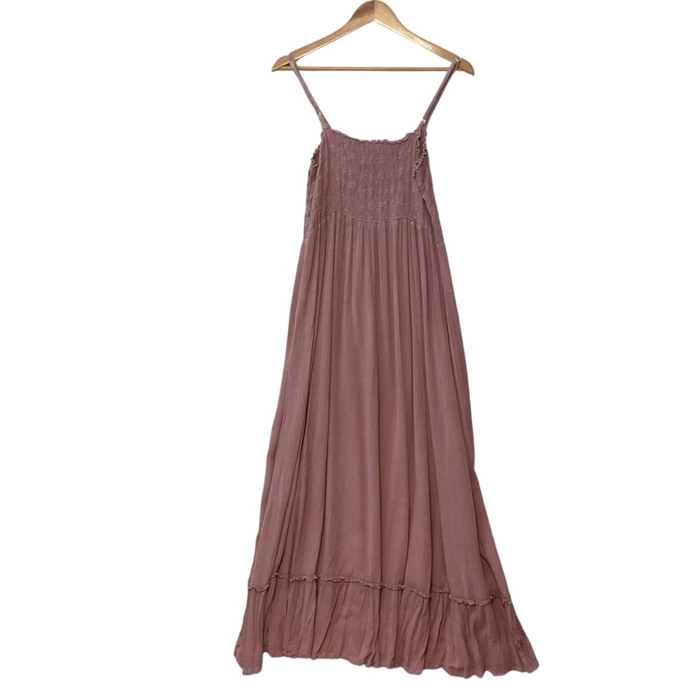 RETRO Small - Medium Maxi Dress Stretch Bust Embroidery Details Mauve Pink Lace - Picture 8 of 8